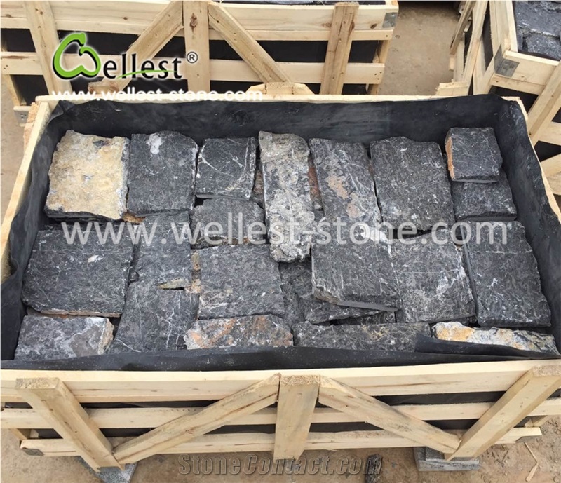 Rectangle Black & Brown Limestone Fieldstone for Floor Wall Covering