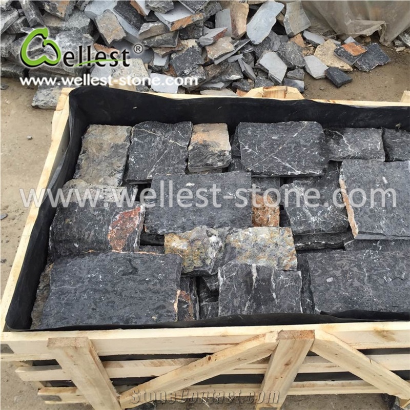 Rectangle Black & Brown Limestone Fieldstone for Floor Wall Covering