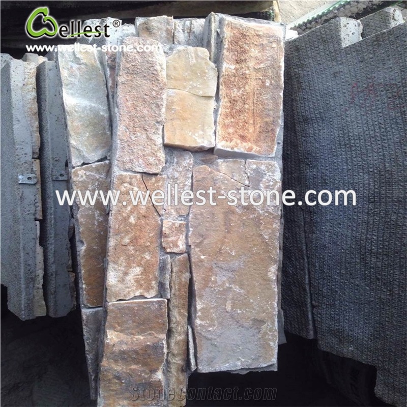 Rusty Slate Stacked Stone Cement Based Wall Stone Vener Natural