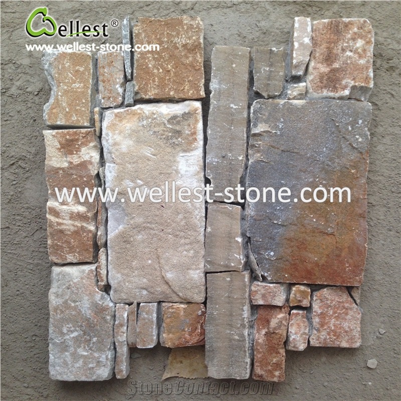 Rusty Slate Stacked Stone Cement Based Wall Stone Vener Natural