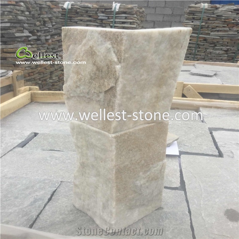 White Quartzite Mushroom Cubestone for Wall Cladding ,Mushroom Tile
