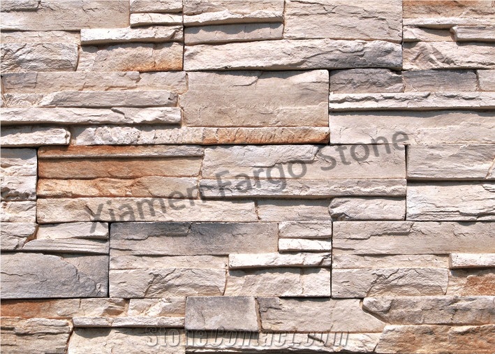 Fargo Beige Faux Stone Panel, Artificial Wall Cladding, Manmade Stone