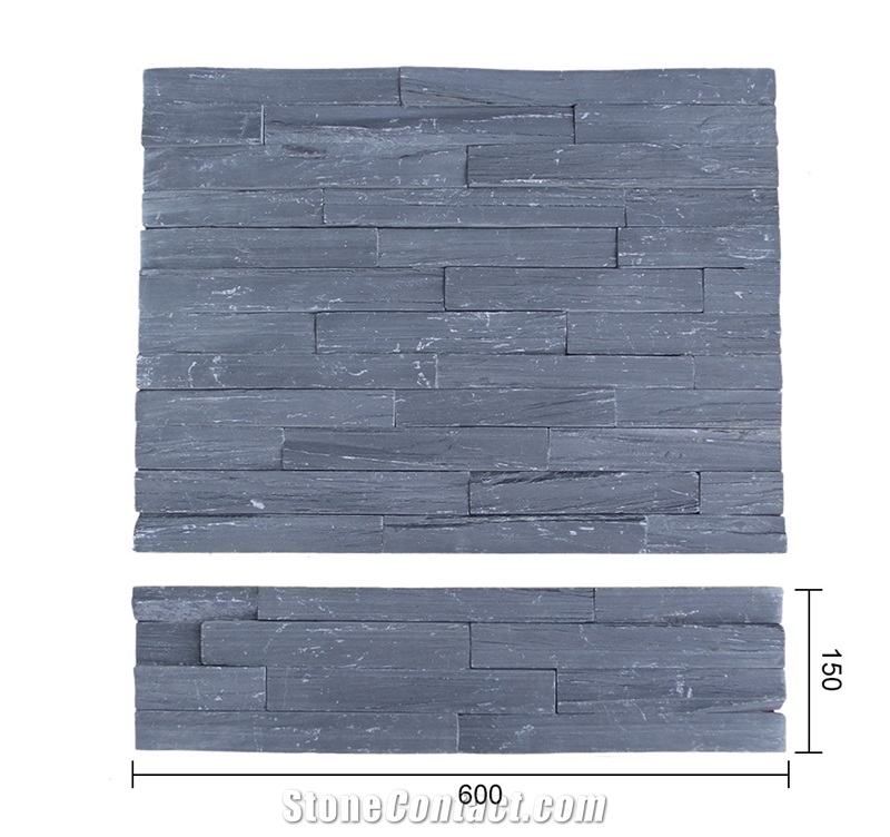 China Black Quartzite Stacked Stone Veneer Feature Wall Cladding Stone
