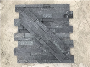 Black Natural Quartzite Cultured Stone Wall Cladding Rough Surface