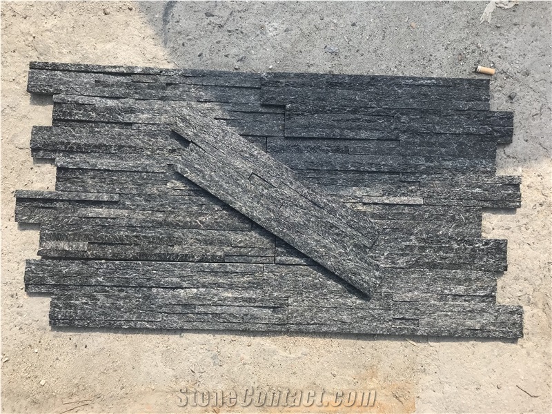 Black Quartzite 8 Slim Strips Cultured Stone Veneer Z Shape Ledger