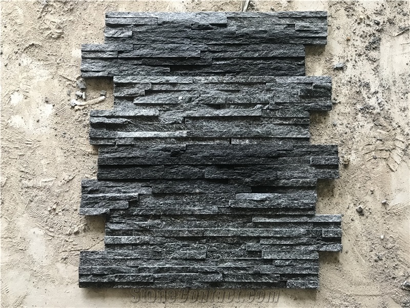 Black Quartzite 8 Slim Strips Cultured Stone Veneer Z Shape Ledger