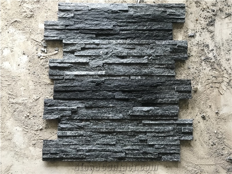 Black Quartzite Ledgestone, Wall Cladding Culture Stone 12 Strips