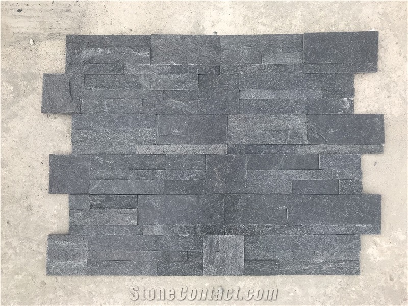 Black Quartzite Stacked Stone Panel, 35-18 Size Ledge Stone Z Shape