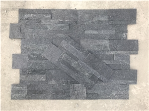 Black Quartzite Stacked Stone Panel, 35-18 Size Ledge Stone Z Shape