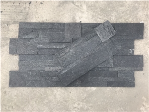 Black Quartzite Stacked Stone Panel, 35-18 Size Ledge Stone Z Shape