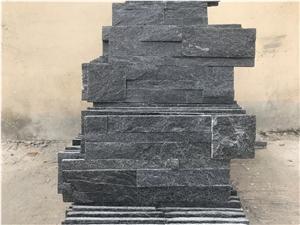 Black Quartzite Stacked Stone Panel, 35-18 Size Ledge Stone Z Shape