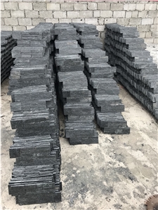 Black Quartzite Stacked Stone Panel, 35-18 Size Ledge Stone Z Shape