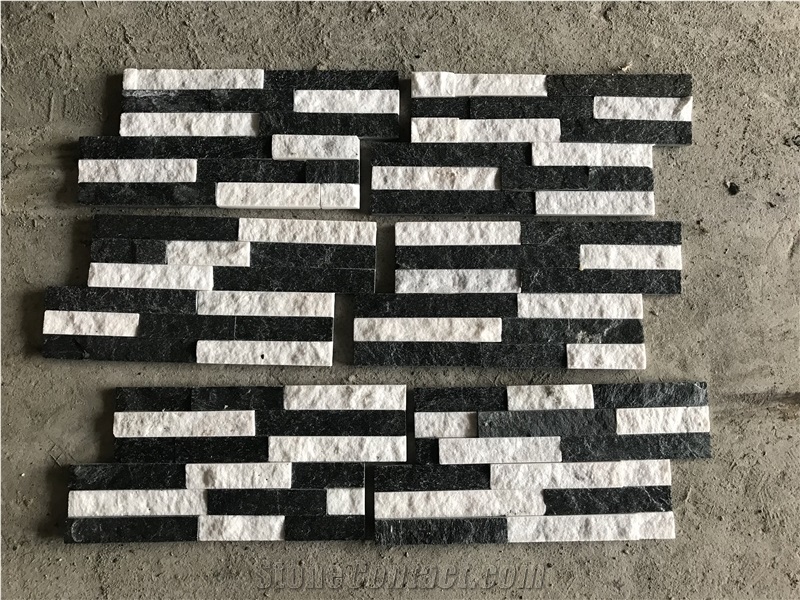 Black White Multicolo Quartzite Stacked Stone 35*18, Ledge Stone
