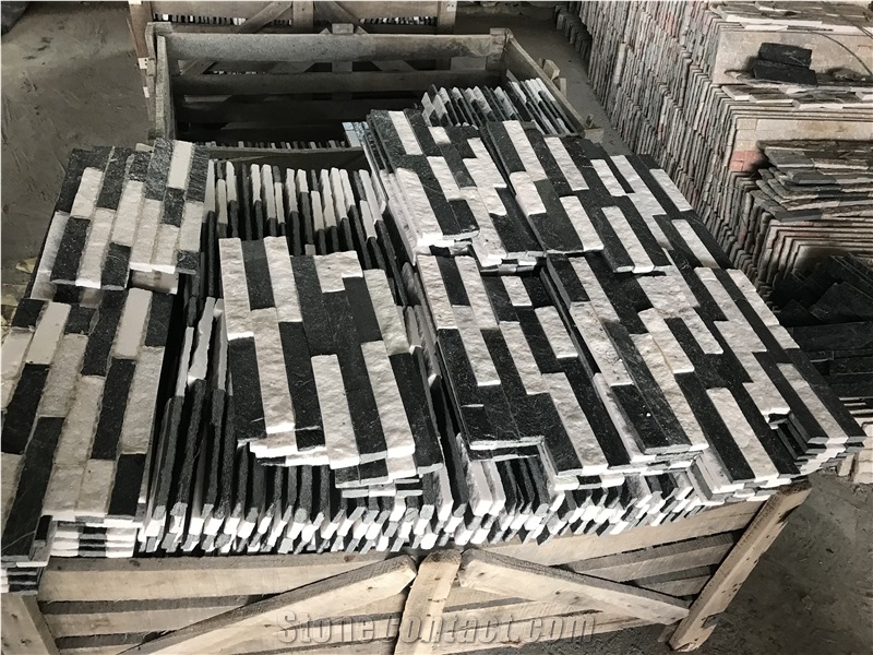 Black White Multicolo Quartzite Stacked Stone 35*18, Ledge Stone
