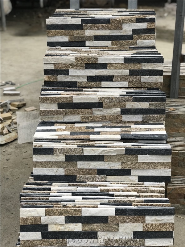 Black White Yellow Multicolors Natural Quartzite Ledge Stone