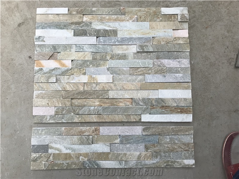 P014 Beige Stacked Stone, Natural Culture Stone, Yellow Ledge Stone