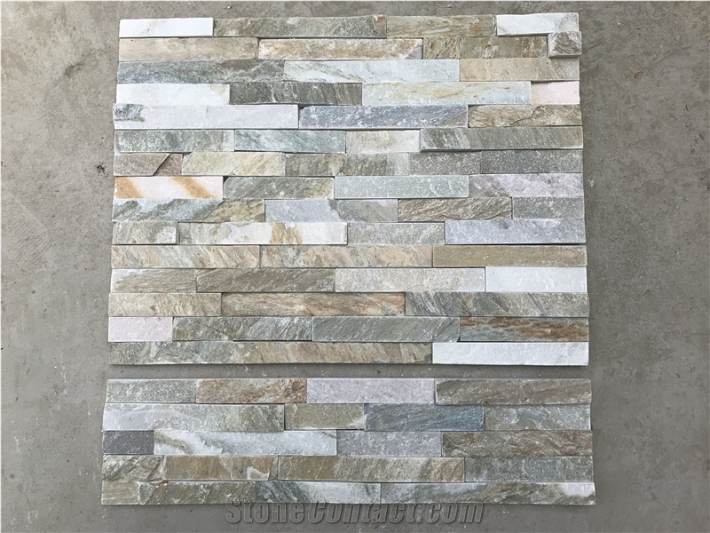 P014 Beige Stacked Stone, Natural Culture Stone, Yellow Ledge Stone