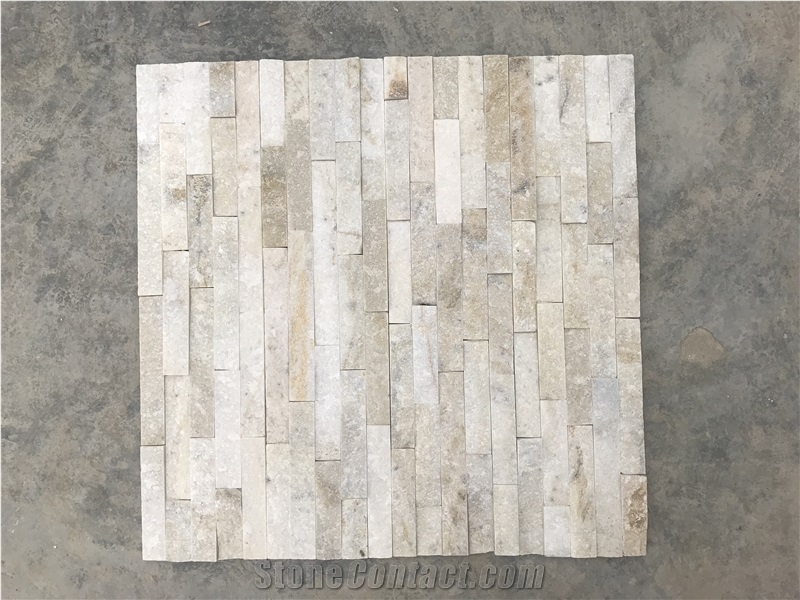 White Quartzite 5 Strips Straight Edges Ledge Cultured Stone Natural