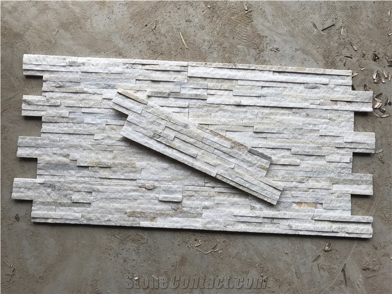 White Quartzite Stacked Stone, Natural Narrow Cultured Stone, Ledger