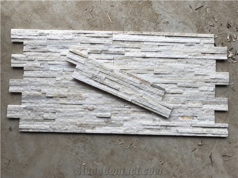 White Quartzite Stacked Stone, Natural Narrow Cultured Stone, Ledger