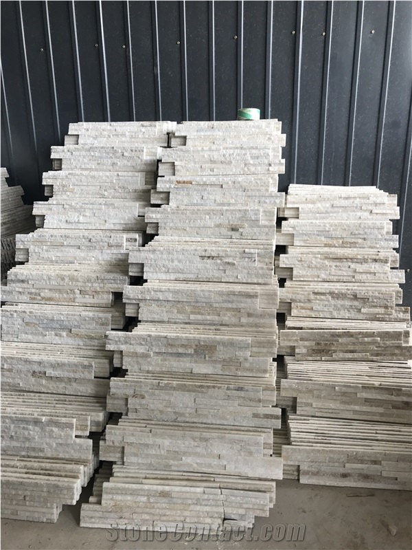 White Quartzite Stacked Stone, Natural Narrow Cultured Stone, Ledger