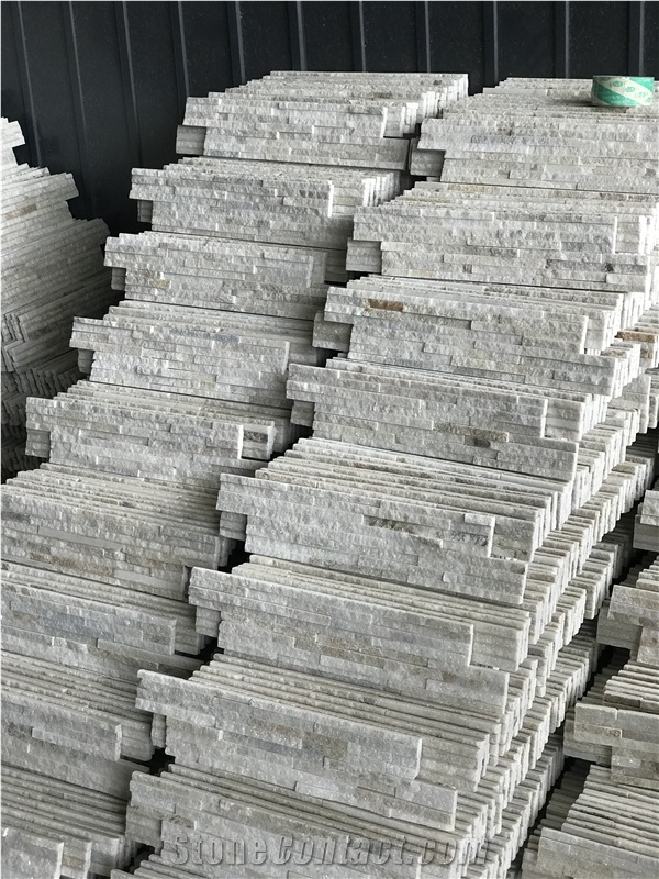 White Quartzite Stacked Stone, Natural Narrow Cultured Stone, Ledger