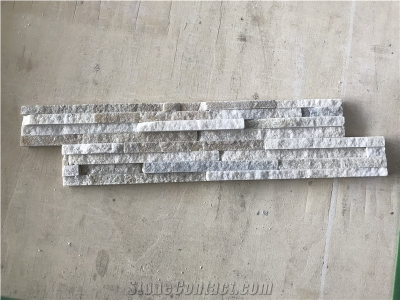 White Quartzite Stacked Stone, Natural Narrow Cultured Stone, Ledger