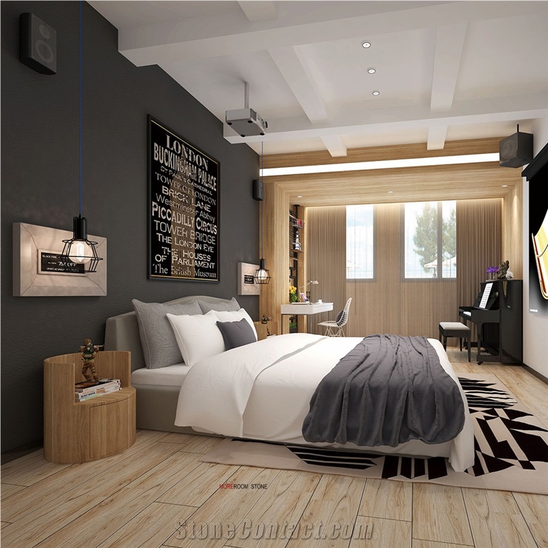 Bedroom Wooden Grain Porcelain Floor Tile