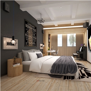 Bedroom Wooden Grain Porcelain Floor Tile