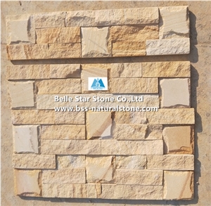 Beige Sandstone Ashlar Culture Stacked Ledge Stone Veneer Clad Panels