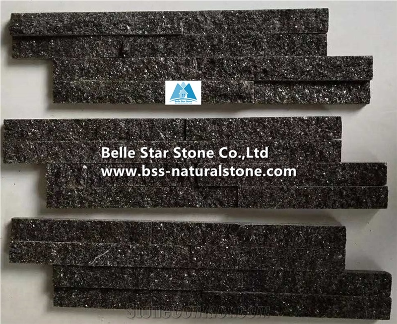 Black Galaxy Granite Culture Stacked Ledge Stone Veneer Cladding Panel