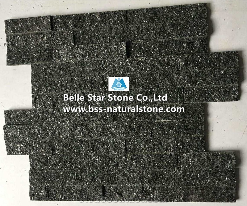 Black Galaxy Granite Culture Stacked Ledge Stone Veneer Cladding Panel