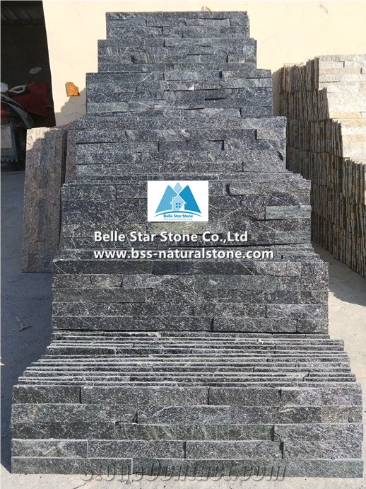 Black Quartzite Culture Stacked Ledge Thin Stone Veneer Cladding Panel