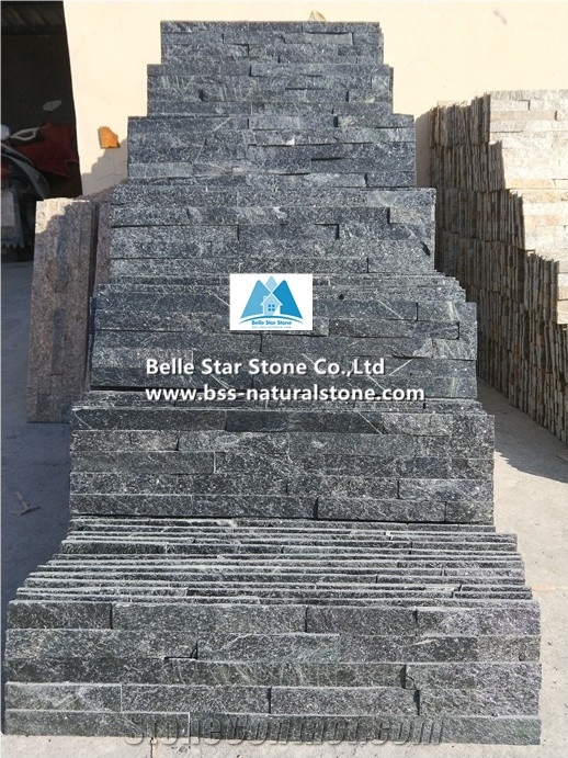 Black Quartzite Culture Stacked Ledge Thin Stone Veneer Cladding Panel