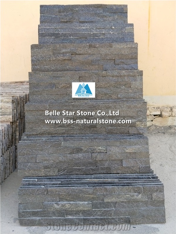 Black Quartzite Culture Stacked Ledge Thin Stone Veneer Cladding Panel