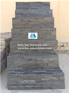 Black Quartzite Culture Stacked Ledge Thin Stone Veneer Cladding Panel
