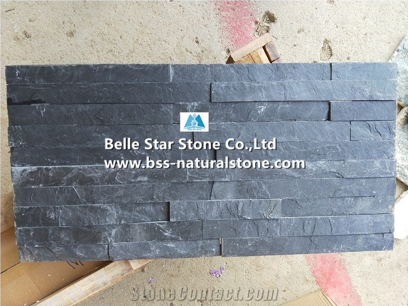 Black Riven Slate Split Face Culture Stacked Thin Stone Veneer Panels