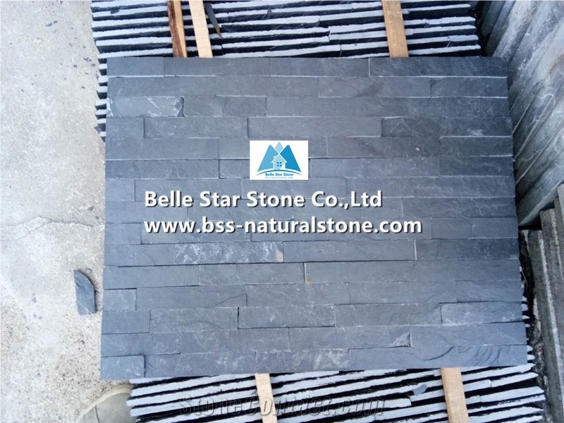 Black Riven Slate Split Face Culture Stacked Thin Stone Veneer Panels