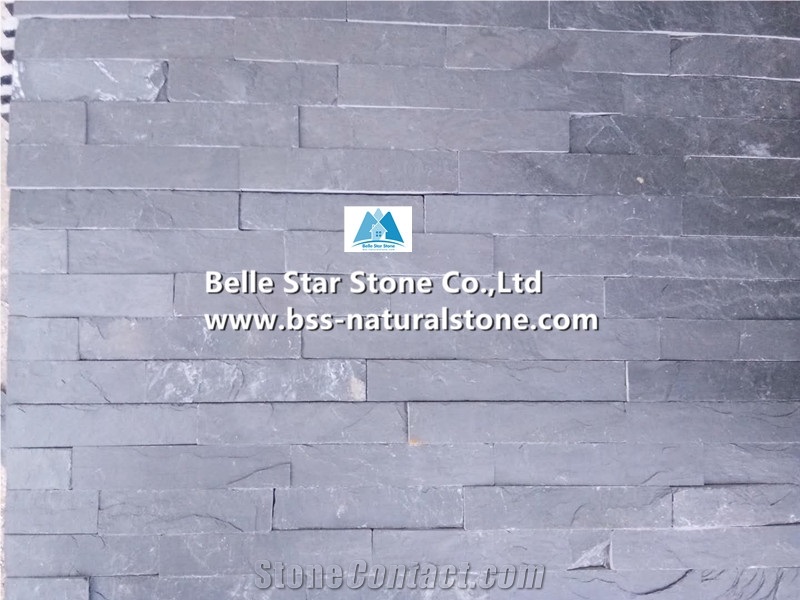 Black Riven Slate Split Face Culture Stacked Thin Stone Veneer Panels
