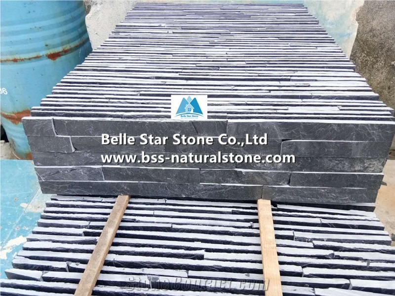 Black Riven Slate Split Face Culture Stacked Thin Stone Veneer Panels