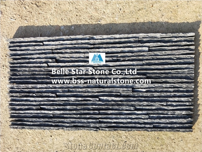 Black Riven Slate Split Face Mini Stacked Stone,Waterfall Shape Veneer