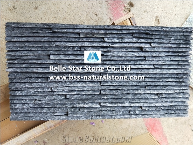 Black Riven Slate Split Face Mini Stacked Stone,Waterfall Shape Veneer
