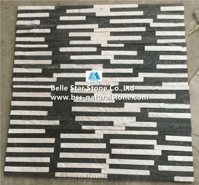 Black White Quartzite Mini Stacked Stone,Waterfall Shape Ledgestone