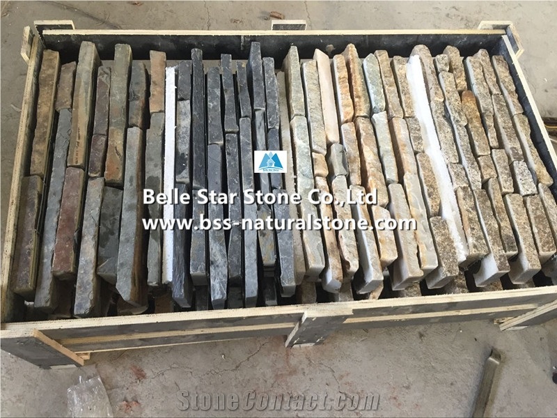 Cloudy Grey Quartzite Stacked Stone Cladding Back with Steel Wire