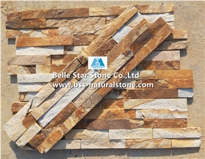 Gold Yellow Limestone Culture Stacked Ledger Stone Panels Veneer Clad