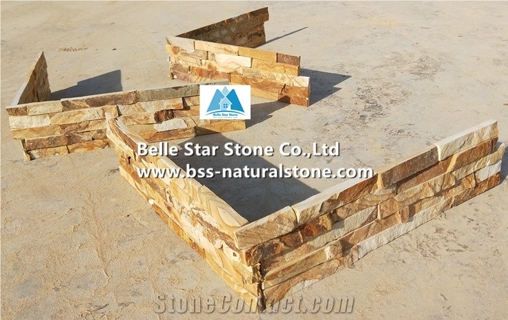 Gold Yellow Limestone Culture Stacked Ledger Stone Panels Veneer Clad