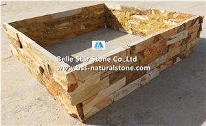 Gold Yellow Limestone Culture Stacked Ledger Stone Panels Veneer Clad