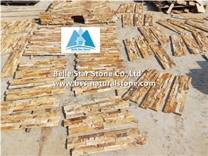 Gold Yellow Limestone Culture Stacked Ledger Stone Panels Veneer Clad