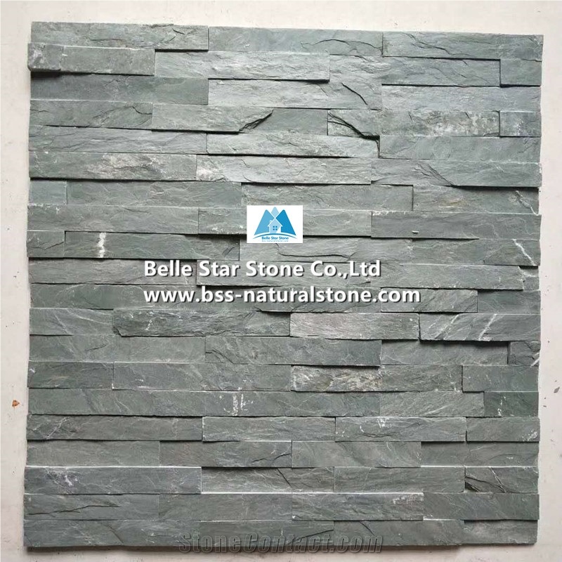 Green Riven Slate Split Face Culture Stacked Thin Stone Veneer Panels