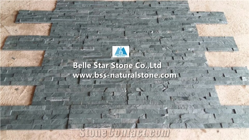 Green Riven Slate Split Face Culture Stacked Thin Stone Veneer Panels